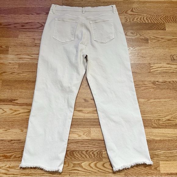 LOFT High Waist Straight Cropped Cream Off White Frayed Hem Jeans Size 14 - Picture 7 of 12